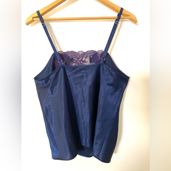Natori Silky Lace Trim Babydoll Cami Top SzM Blue Violet Y2K Fairy New Romantic - Picture 6 of 9
